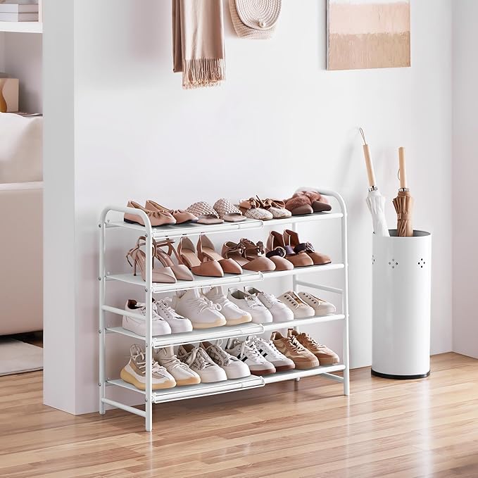 Yaheetech Uitschuifbaar Schoenenrek 4 Niveaus – Wit – 50 tot 84,5 cm – Voor 15 tot 20 Paar Schoenen