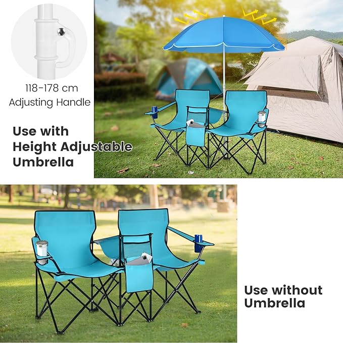 Coast campingstoel met parasol dubbele vouwstoel met bekerhouder koeltas turquoise