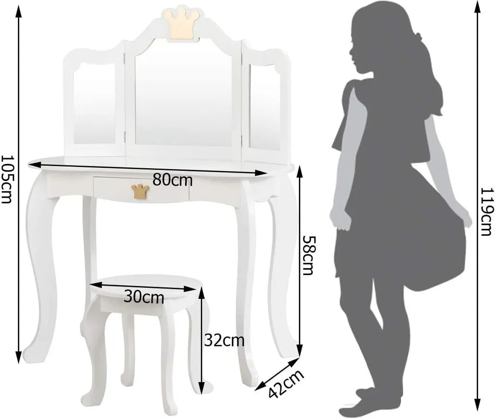 Coast 2 in 1 kapseltafel set kinderen kleedtafel meisje friery tafel houten spiegel tafel wit 80x42x105cm