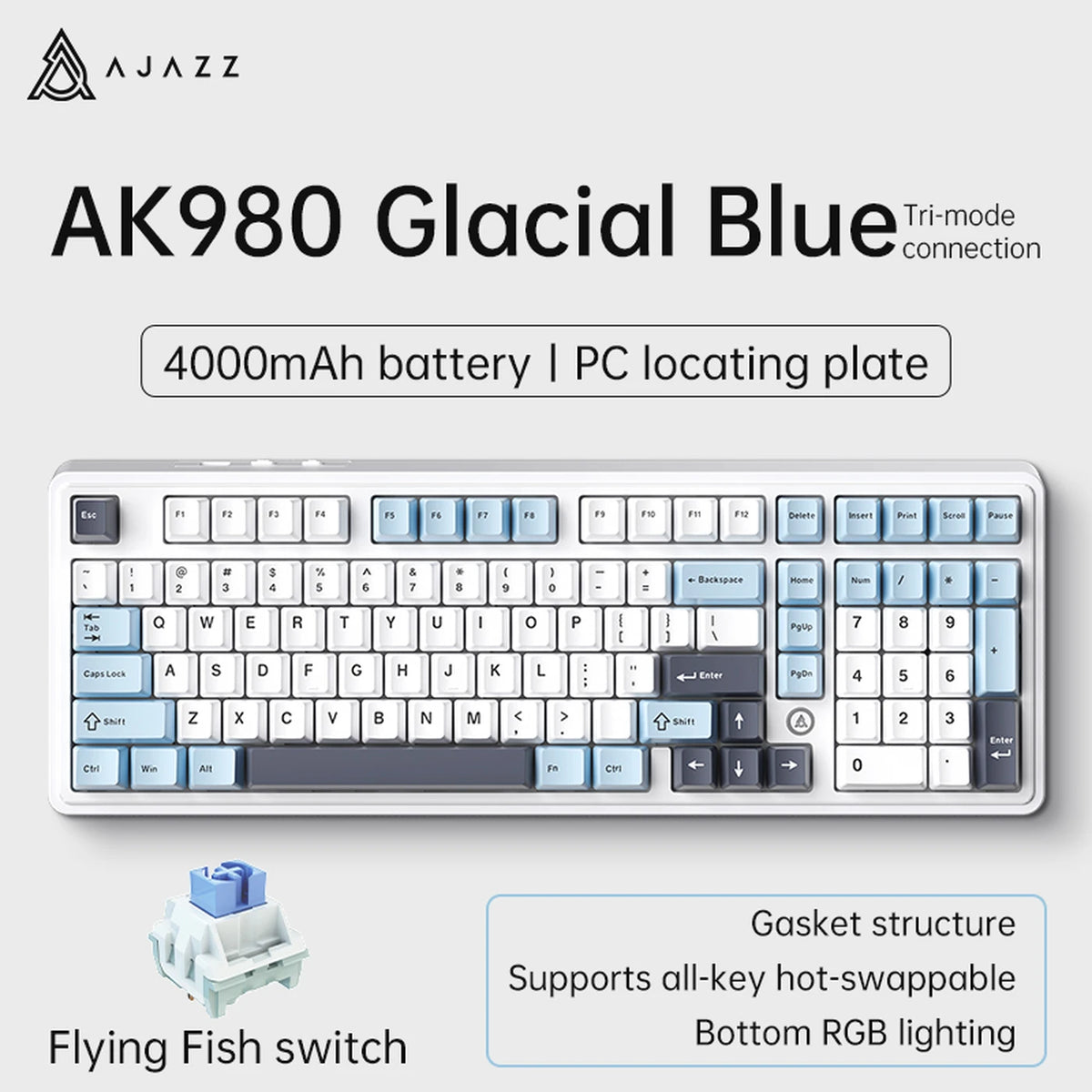 Ajazz AK980 V2 Draadloos Mechanisch Toetsenbord - Hot-Swap - 98 Toetsen