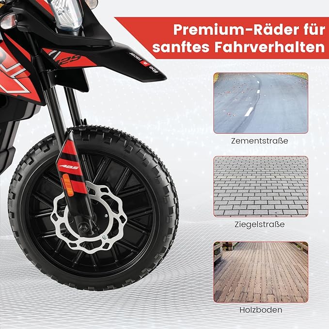 Coast Elektrische Motorfiets 12V voor Kinderen met 2 Zijwielen - 3-8 Jaar - Zwart/Rood