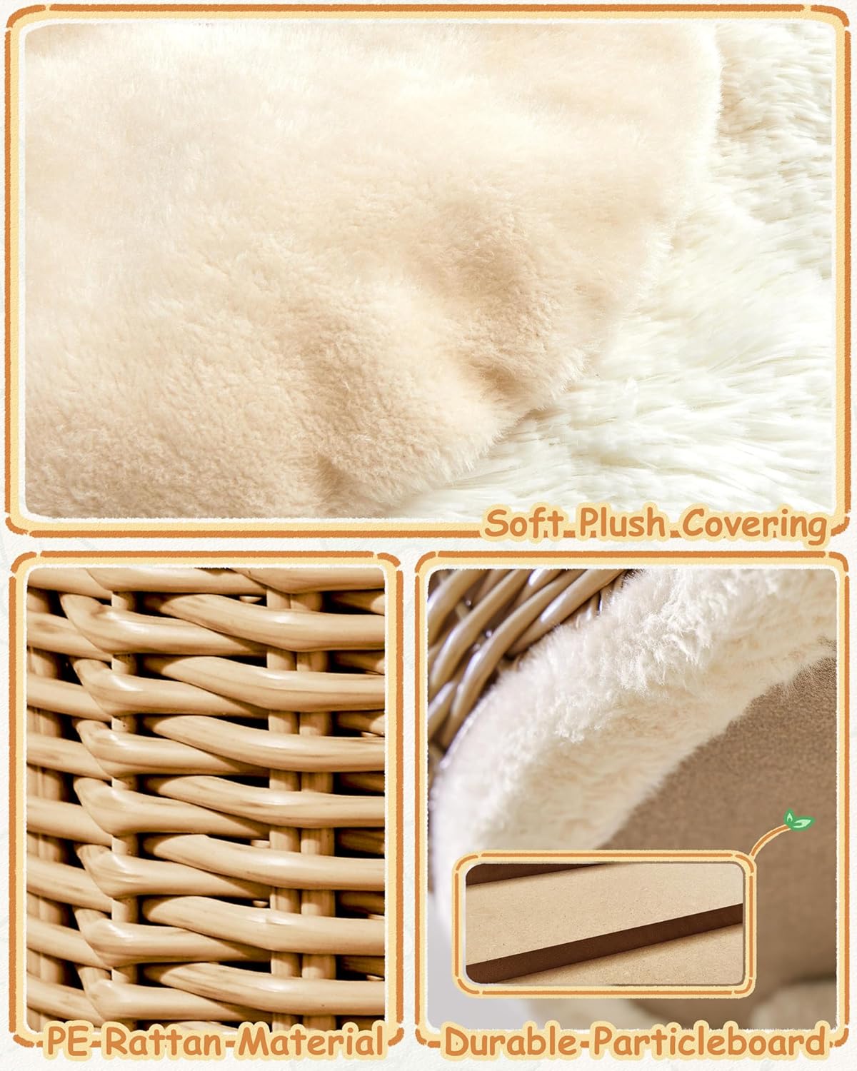Yaheetech Krabpaal Met Rotan Kattenhuis – 49 x 41 x 91 cm – Voorzien Van Luxe Kattenmand En Sisal Krabpalen En Zachte Uitneembare Matten – Voor Kittens En Volwassen Katten – Beige Rotan En Pluche