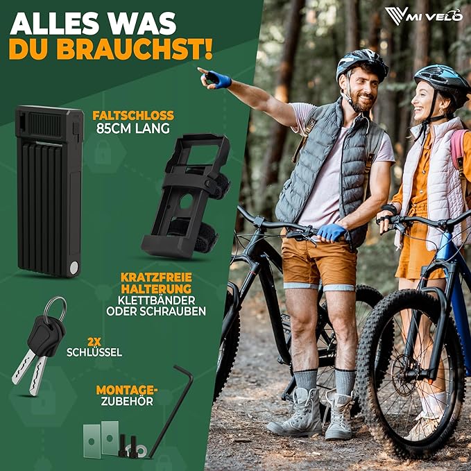 MIVELO Fietsslot – Vouwslot met Beugel & Sleutel – 85 cm – Zwart