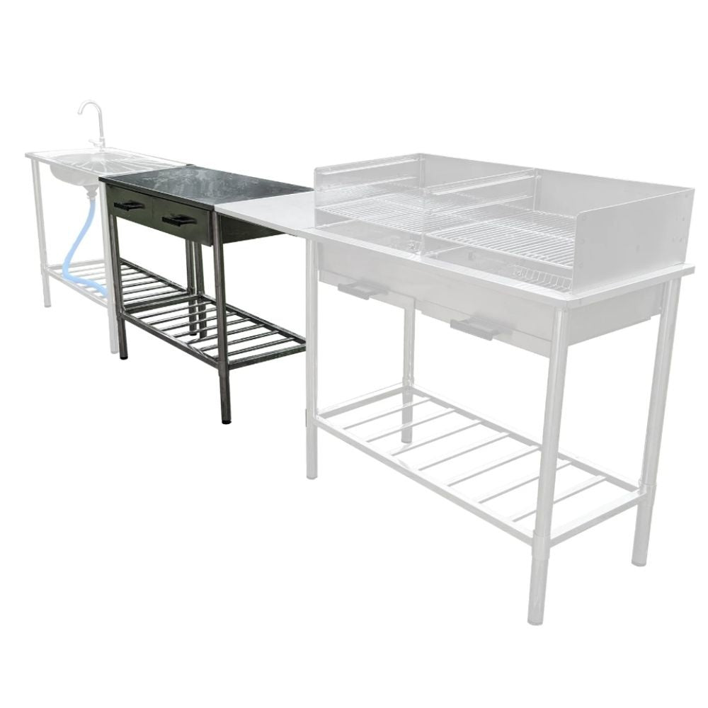 Garten Bijzettafel BBQ Barbecue - Roest Vrij Staal - Verstelbaar - 2 Laden - 100x50.5x87cm