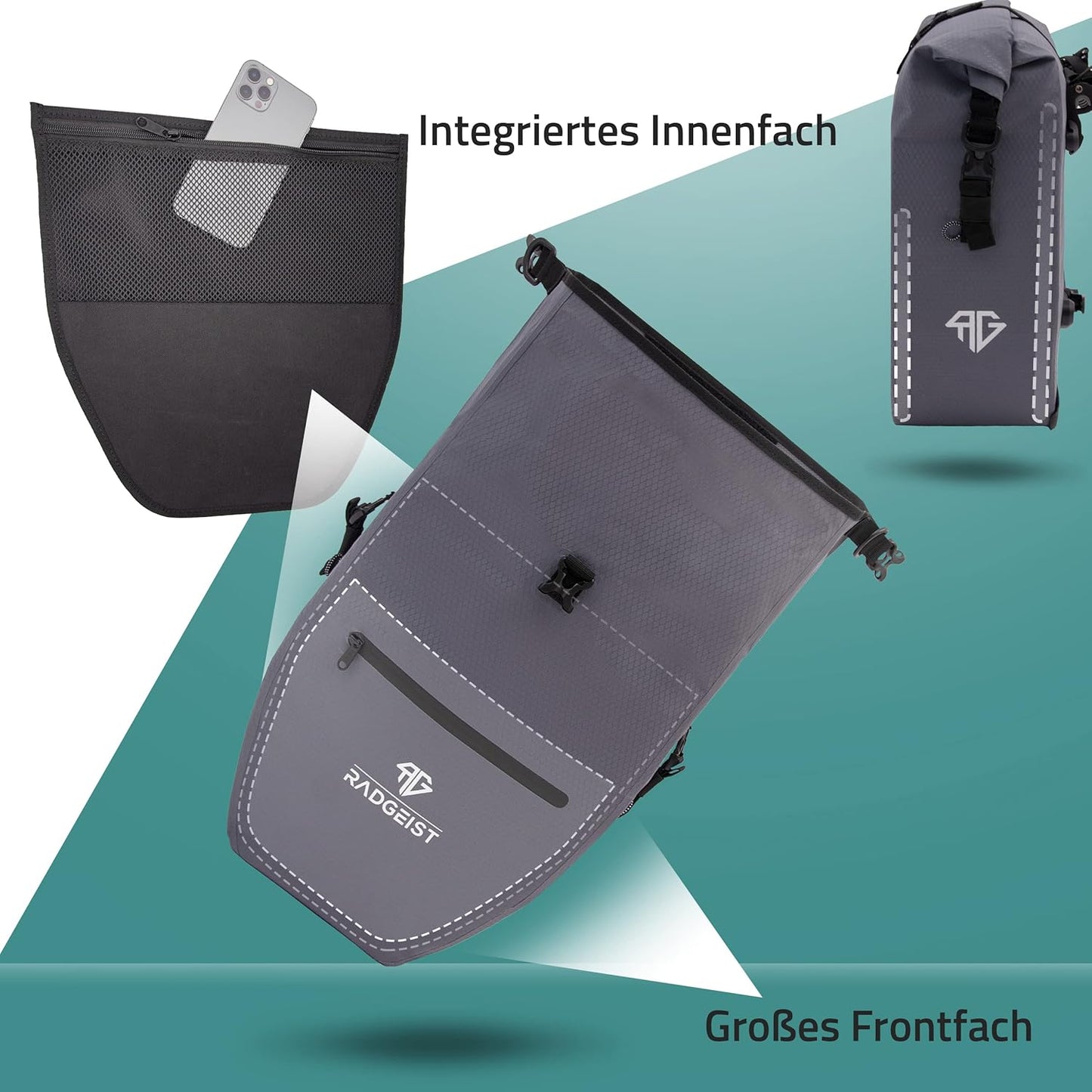 RADGEIST fietstas voor bagagedrager set - 2X tas voor fietsbagagedrager - bagagedraagtas waterdicht & schoudertas - fietstas met reflectoren