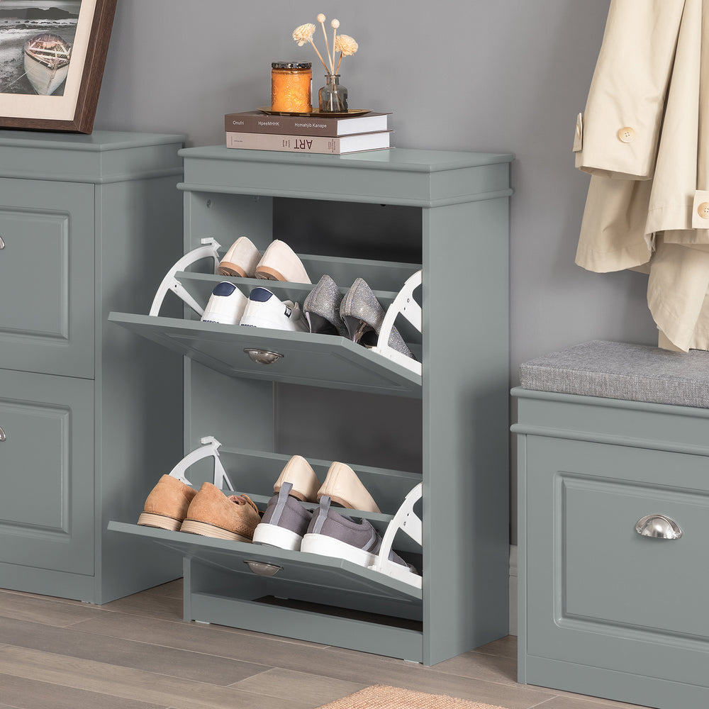 SoBuy Schoenenkast - Incl 2 Kleppen - Schoenenrek - 4 Planken - Grijs - 54x82x24cm - FSR78-HG