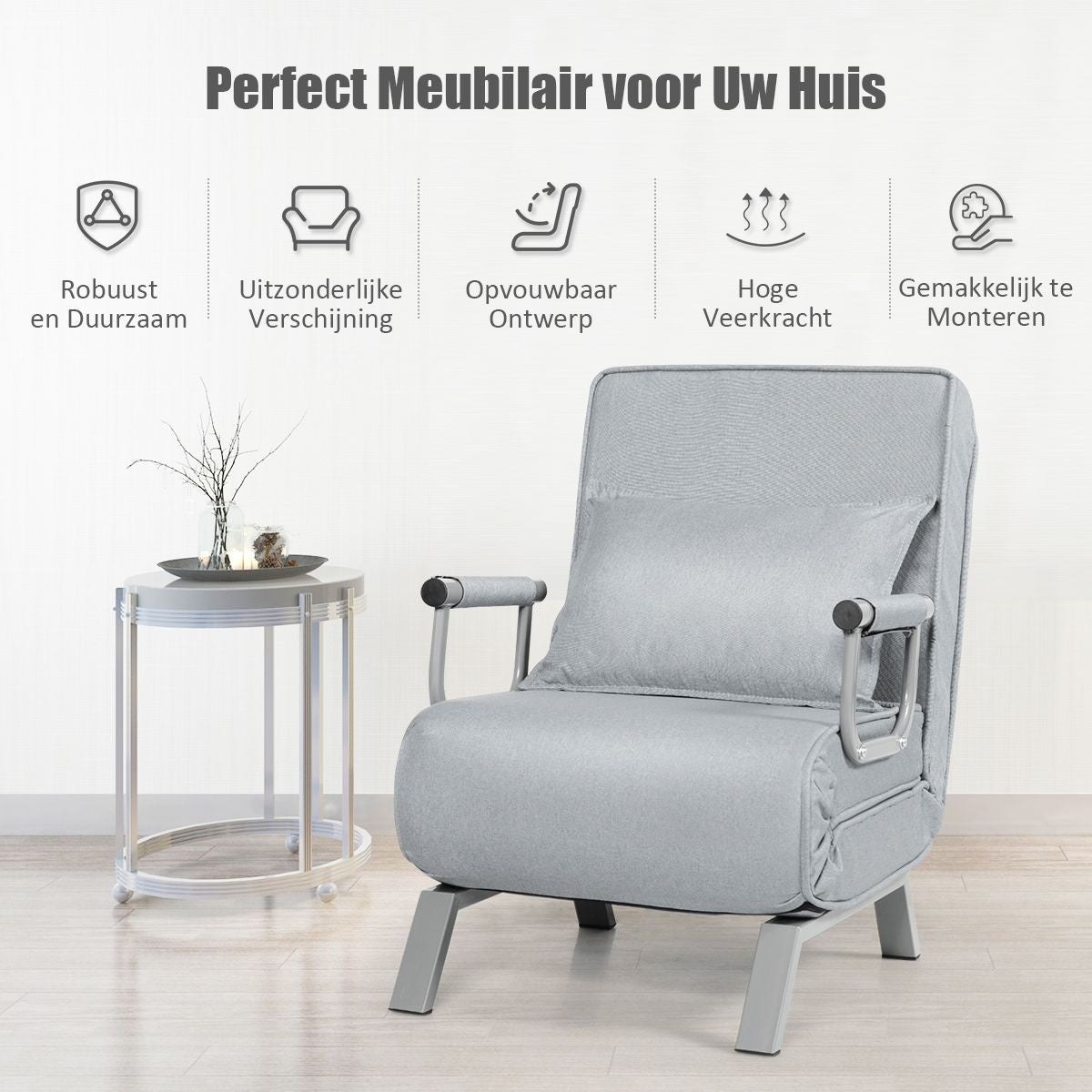 Coast Cabrio Sleep Sofa Vouwbare fauteuil Besinbedbank Bank Bed 5-Positie Liesstoel Lichtgrijs