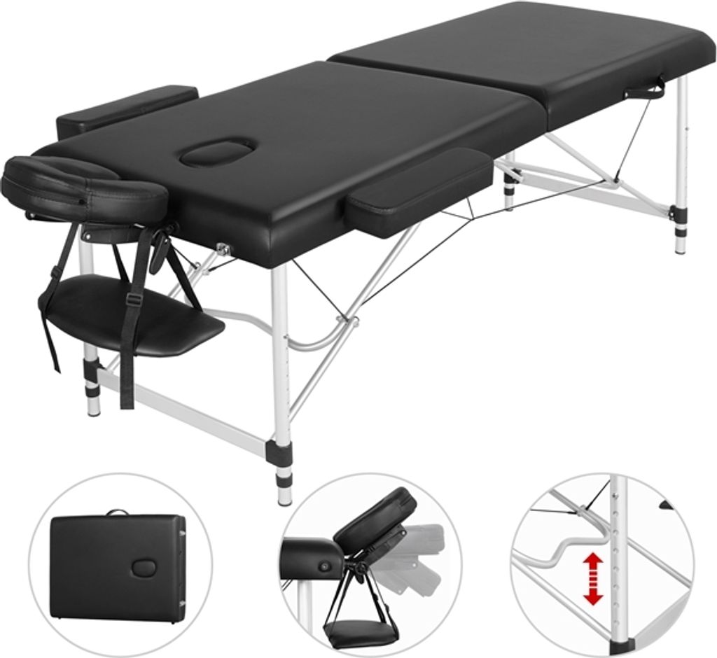 Yaheetech Massagetafel 2 zones - Inklapbaar aluminium - In hoogte verstelbaar - Zwart - 213 x 92 cm