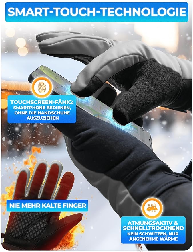 MIVELO Winter Handschoenen - Winddicht - Waterdicht - Touchscreen - 3M Isolatie - Antislip - Grijs