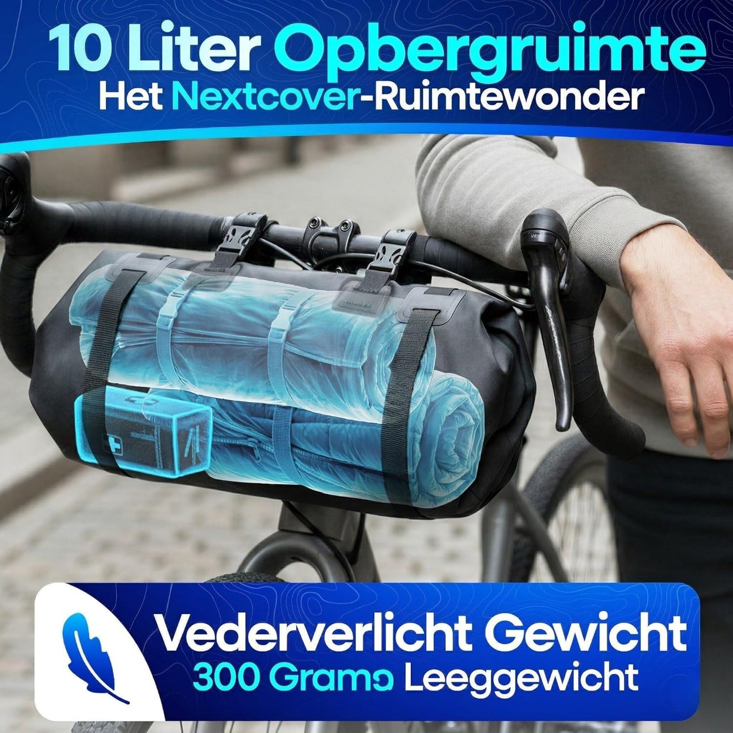 Nextcover Bikepacking Stuurtas AquaShield – Voorzien Van Hoogfrequent Gelaste Naden En Lakvriendelijke Montage En Universele Pasvorm – Voor Mtb En Gravelbike – Zwart Tpu – 10 Liter