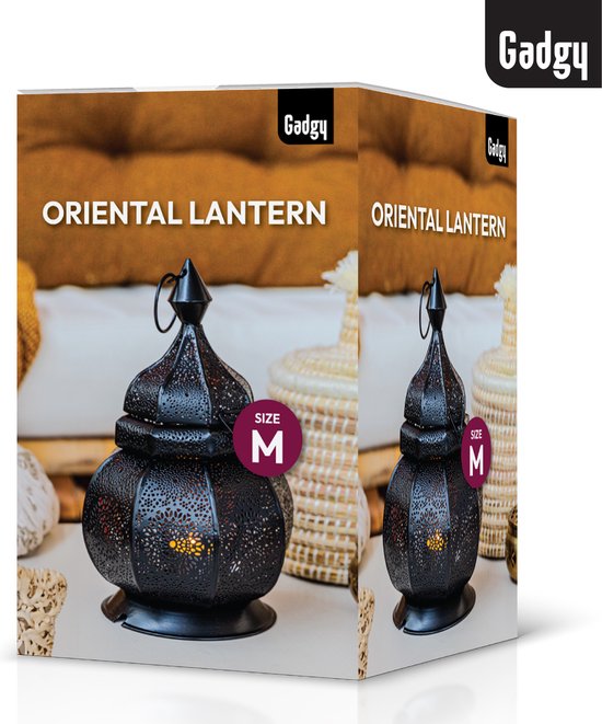 Gadgy Oosterse Lantaarn - Marokkaanse Lantaarn Windlicht - Decoratie voor binnen - Tafellamp - Waxinelichthouders Woonkamer - Theelichthouder Cadeau - Metaal 26x18 CM