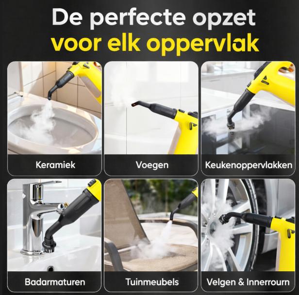 Neighbour's Friend 2-in-1 Stoomreiniger met Dweilfunctie 120 cm – Handstoomreiniger 1500 W – 450 ml – 4 m Snoer – Geel