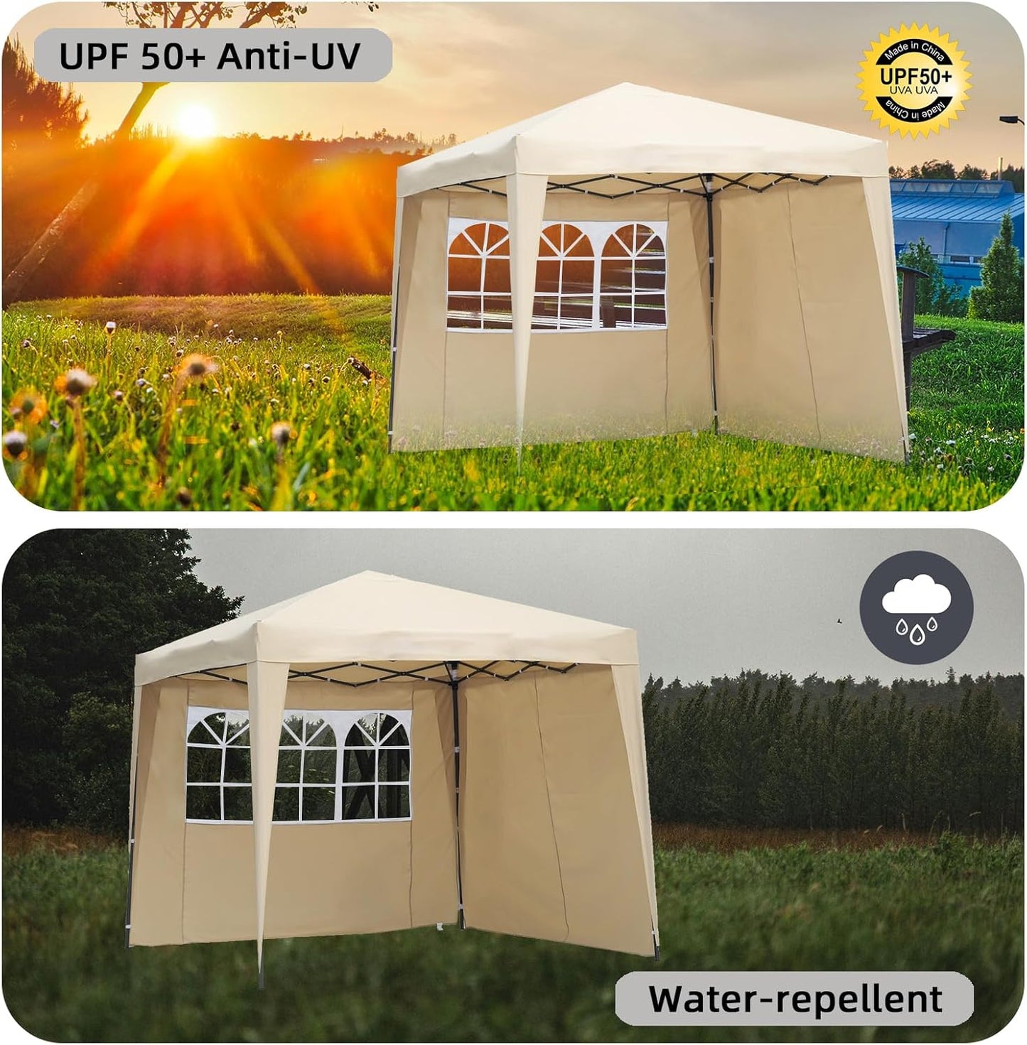 Angel Living Partytent - Easy Up - Met 2 Zijwanden - 250 x 250 x 250 cm - Beige