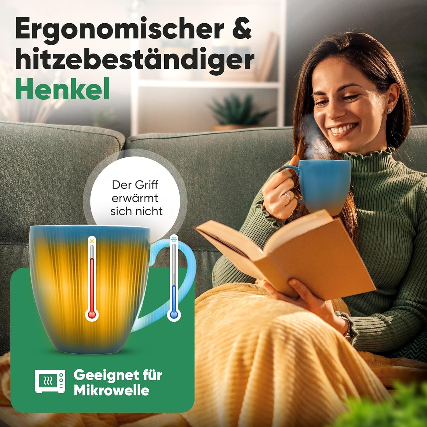 Neighbour's Friend Gepatenteerde theemok blauwe geschenkverpakking I Keramische mok groot 325ml I Theemok steengoed I Keramische mok voor thee I Vaatwasmachinebestendige theemokken I Modern design voor theedrinkers