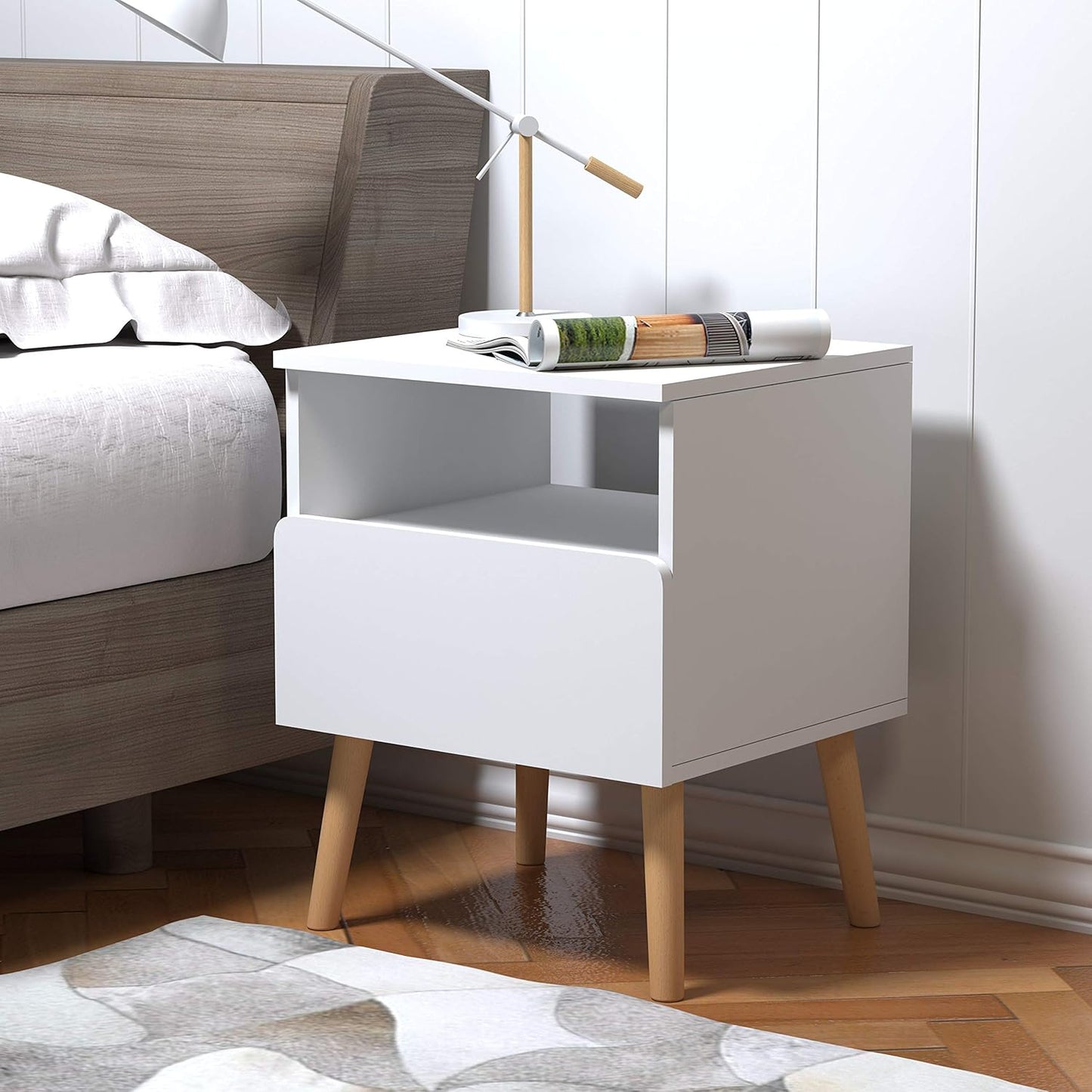 Woltu Nachtkastje met 1 Lade - Wit MDF - 40x33,5x50 cm