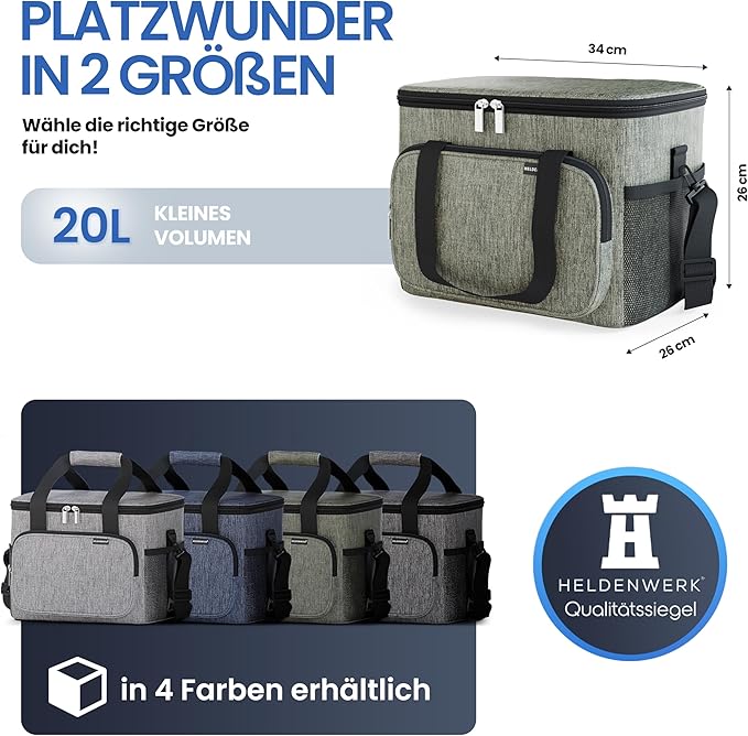 HELDENWERK Grote koeltas, opvouwbaar, geïsoleerde koelbox, thermotas, lekvrij en waterdicht, picknicklunchtas, ontbijttas, thermotas, isoleertas - Olijfgroen