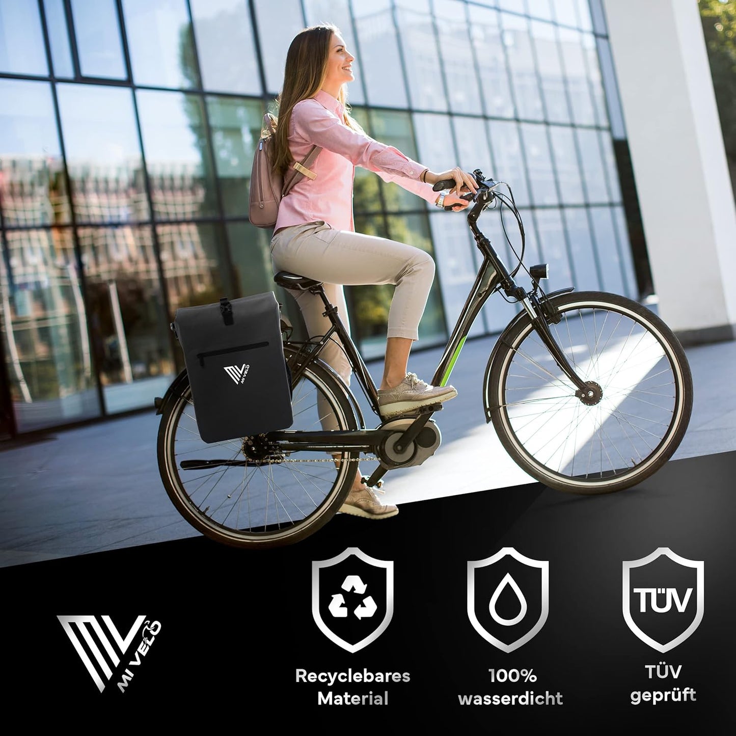 MIVELO - Fietstas voor Bagagedrager 3-in-1 -100% waterdicht - PVC-vrij - Met afneembare laptoptas - Zwart - 25L