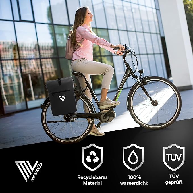 MIVELO 3-in-1 Fietstas – Bagagedragertas, Rugzak & Schoudertas – 25L – Waterdicht & PVC-vrij – Afneembare Laptoptas – Zwart