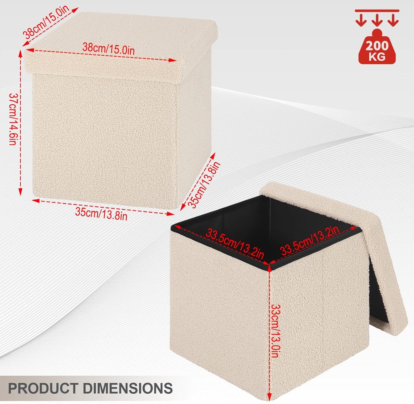 eSituro Opbergpoef Vierkant - Teddystof Beige - 38 x 38 x 37 cm