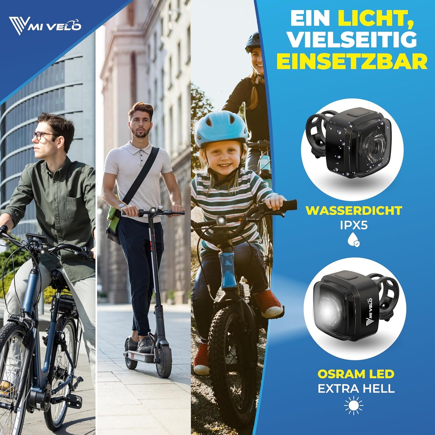 Mivelo Fietslampenset – LED Voor- & Achterlicht – USB Oplaadbaar – Waterdicht
