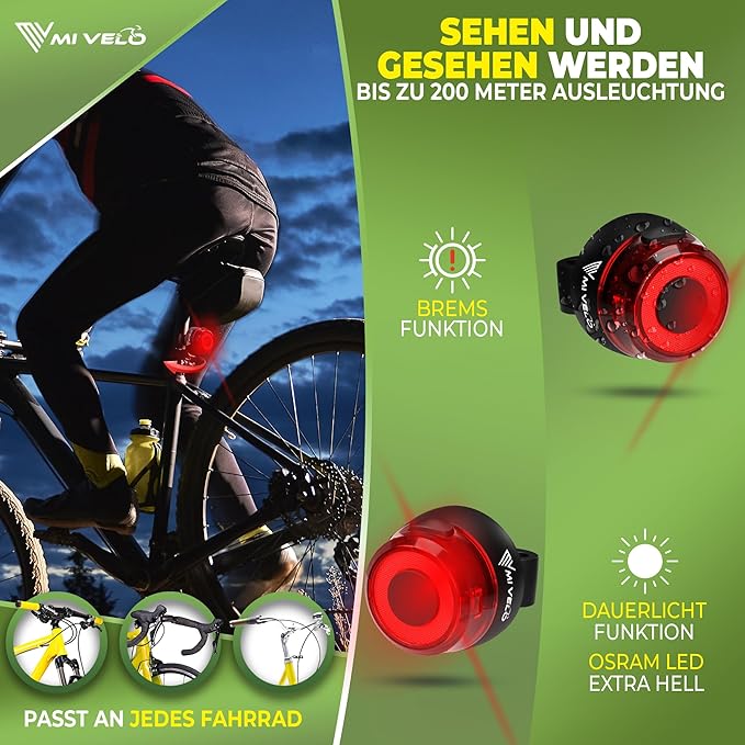 MIVELO Fietsverlichting Set – USB Oplaadbaar & Waterdicht – 100 Lux – Smart One