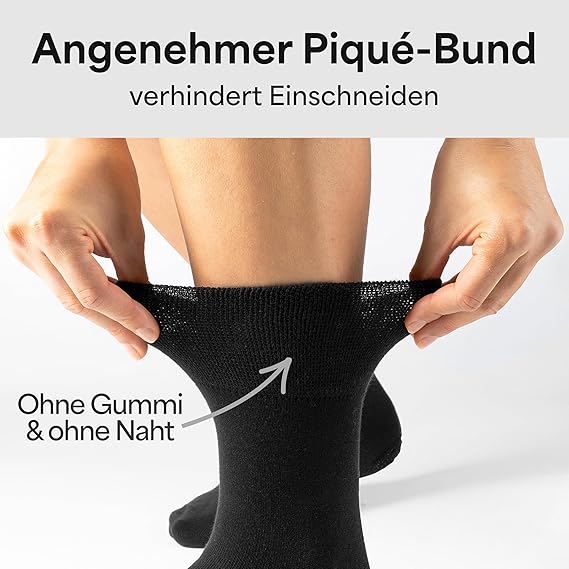 HELDENWERK Diabetische sokken voor heren en dames, 10 paar, diabetici-sokken zonder elastische band en naad van 97% katoen, extra brede gezondheidssokken met comfortabele band - Maat 43-46 - Zwart