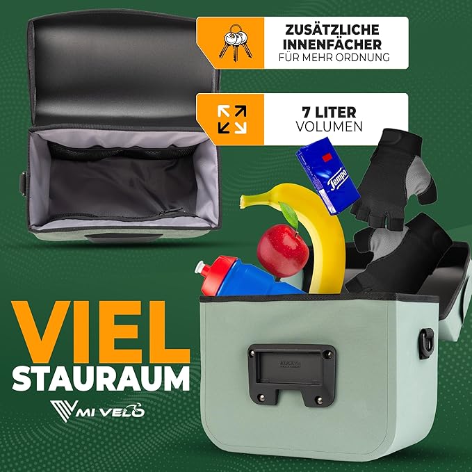 MIVELO - Stuurstas Klickfix Compatibel - 100% Waterdicht & Afneembaar Telefoonvak - Polyester - Mint