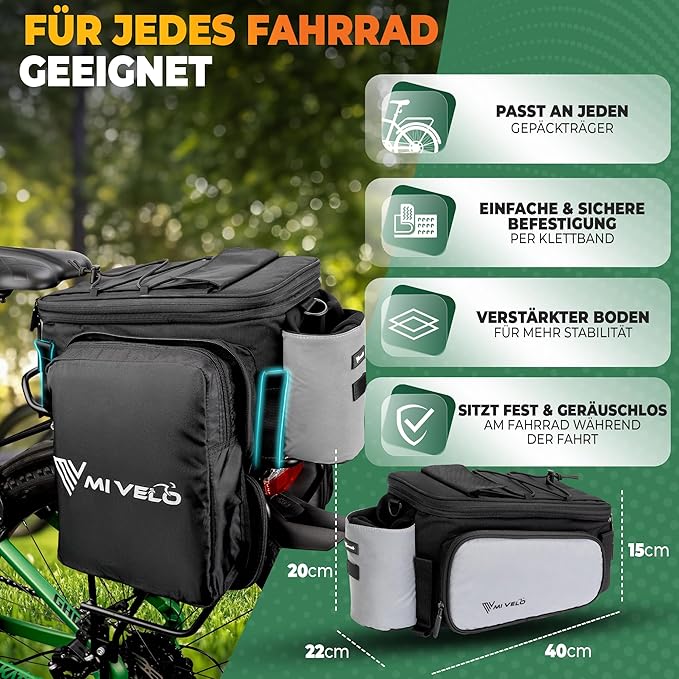 MIVELO Fietstas – Waterdicht & Volledig Reflecterend – 20 liter – Zilvergrijs