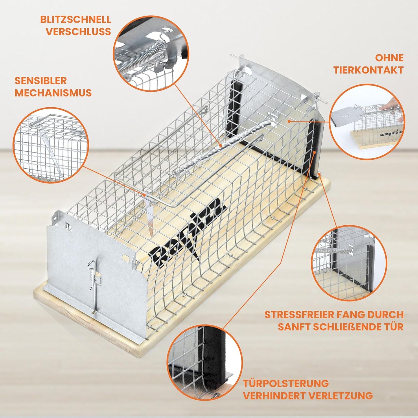 Lebenlang – rattenval hout – 29×12×12 cm – set van 2 – diervriendelijke live trap – inclusief handschoenen