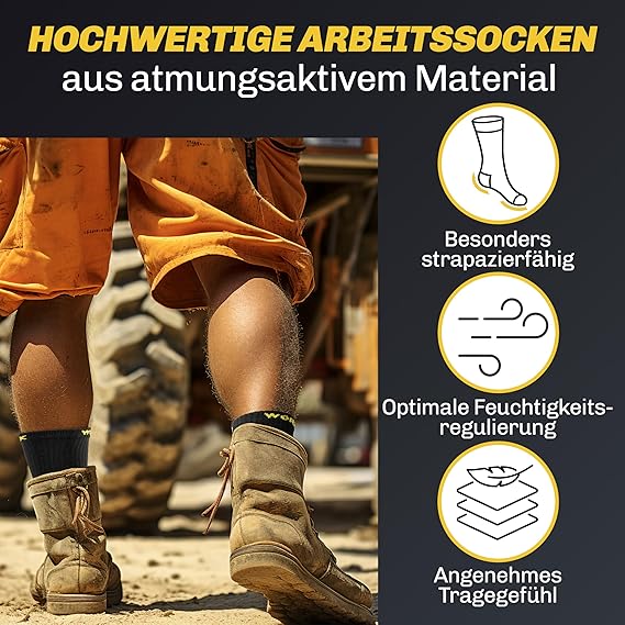 HELDENWERK 10 paar werksokken voor heren, premium | versterkte werksokken van ademend katoen | robuuste werksokken met comfortabele tailleband - Maat 35-38