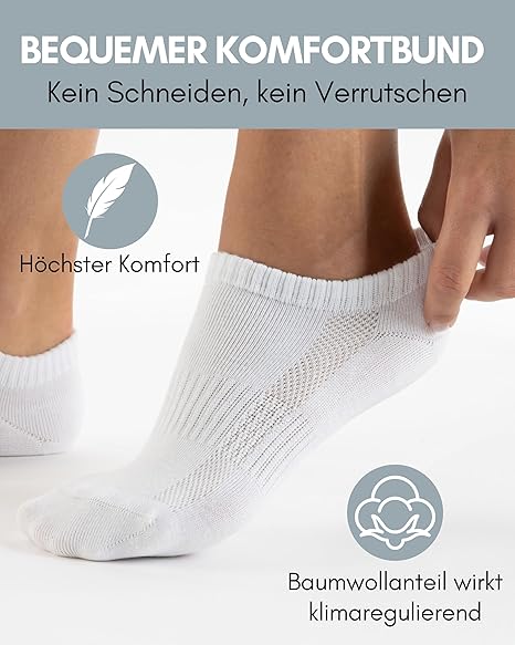 HELDENWERK Premium Trainer Socks – 10 Pairs – Korte Sportsokken voor Mannen & Vrouwen – Combed Cotton, Comfort Tailleband & Naadloos – Anti-Sweat – Zwart, Wit, Grijs