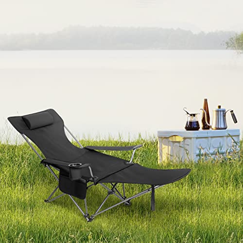 Woltu Vouwstoel Set van 2 - Lichtgewicht Campingstoel met Uittrekbare Voetensteun en Afneembare Hoofdsteun - Zwart - 115x84x88,5 cm
