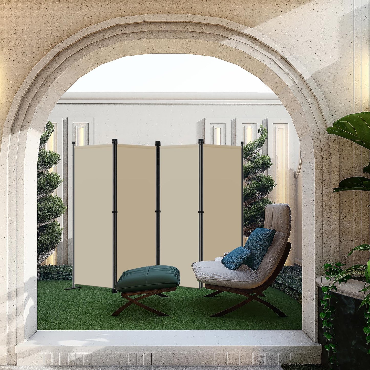 Angel Living Kamerscherm - 4-delig - 224x165 cm - Opvouwbaar - Staal & Polyester - Ruimteverdeler & Inkijkbescherming - Beige