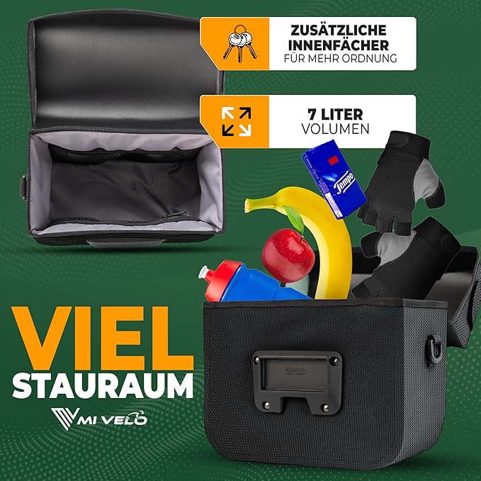 MIVELO Stuurtas – 100% Waterdicht & Met Telefoonvak – 7 liter – Zwart Reflecterend