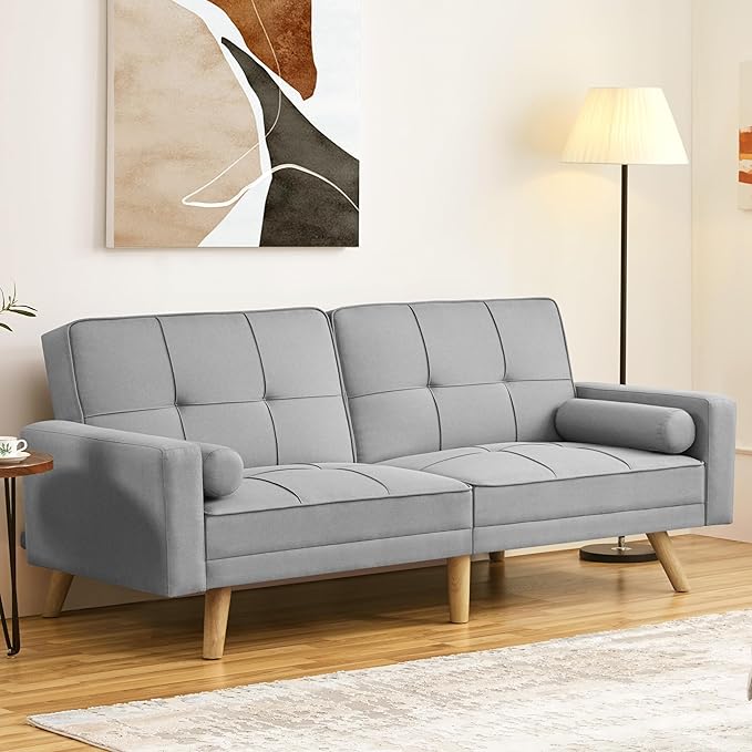 Yaheetech Slaapbank Lichtgrijs – 3-in-1 Inklapbare Bank met Verstelbare Rugleuning – Ligoppervlak 163 x 106 cm