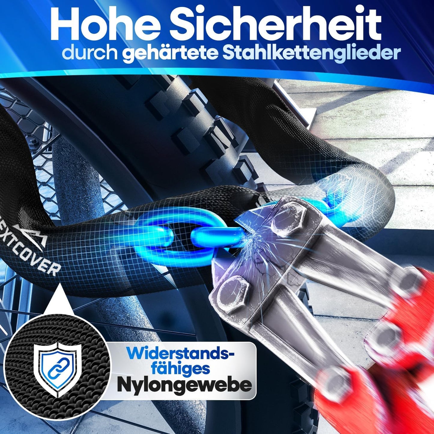 NEXTCOVER® Fietsslot LockOne met sleutel I - [VEILIG] Fietsslot hoge veiligheid I robuust & duurzaam kettingslot fiets I Fietsslot, fietsslot 3 sleutels