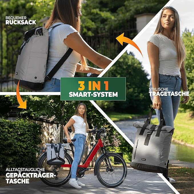 MIVELO - Fietstas Voor Bagagedrager - 22 l Inhoud - Polyester - Reflecterend & Zwart - Met Laptopvak & Schouderband - Voor E-bike & Stadsfiets