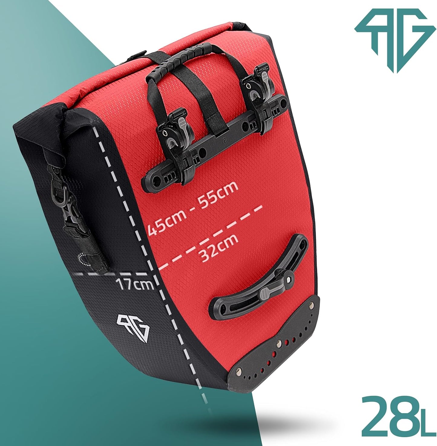 RADGEIST - Fietstas Bagagedragertas - 28 L - Rood Zeildoek - Waterdicht met Laptopvak - Sportief & Functioneel - Inclusief Schouderriem & Reflectoren
