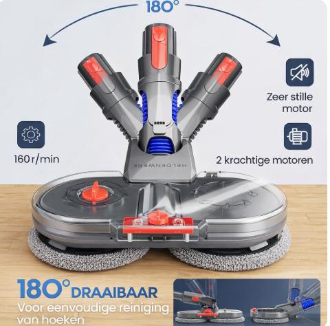 HELDENWERK Dweilopzetstuk voor Dyson V7/V8/V10/V11/V15/Gen5 stofzuiger, Dyson accessoires, dweilopzetstuk, elektrische vloerwisser met watertank, vulreservoir en 8 wasbare mops