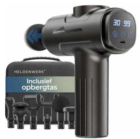 Heldenwerk Massagepistool - 6 massagekoppen - 30 snelheden - USB-C - Grijs