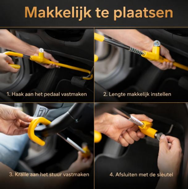 universele stuurklem voor diefstalbeveiliging van de auto, diefstalbeveiliging door stuurslot & stuurblokkering, startvergrendeling, geel