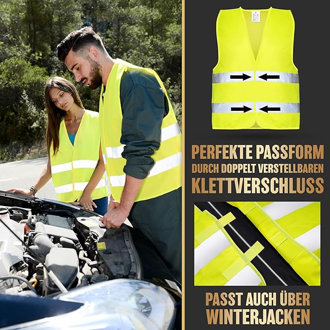HELDENWERK Veiligheidsvest voor Auto, Set van 2 Volwassenen – Reflecterend Fluorescerend Veiligheidsvest 2026 – Auto Vest, Pechvest, EU-Gecertificeerd