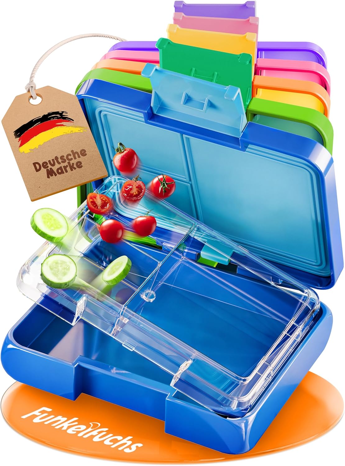 Funkelfuchs® - Lunchbox kinderen met vakjes - 500ml, blauw - Lunchbox ster, klein - Snackbox, snackbox, broodtrommel, maaltijdbox, bentobox kinderen - voor school, kleuterschool en kinderdagverblijf
