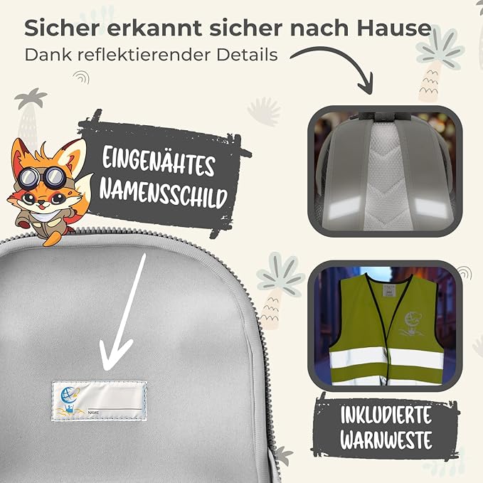 REISERACKER Kinderrugzak Adventure – 27 x 24,5 x 15 cm – Waterdichte Rugzak met Reflectie en Veiligheidsvest