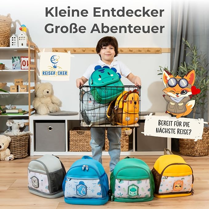 REISERACKER Kinderrugzak Adventure – 27 x 24,5 x 15 cm – Waterdichte Rugzak met Reflectie en Veiligheidsvest
