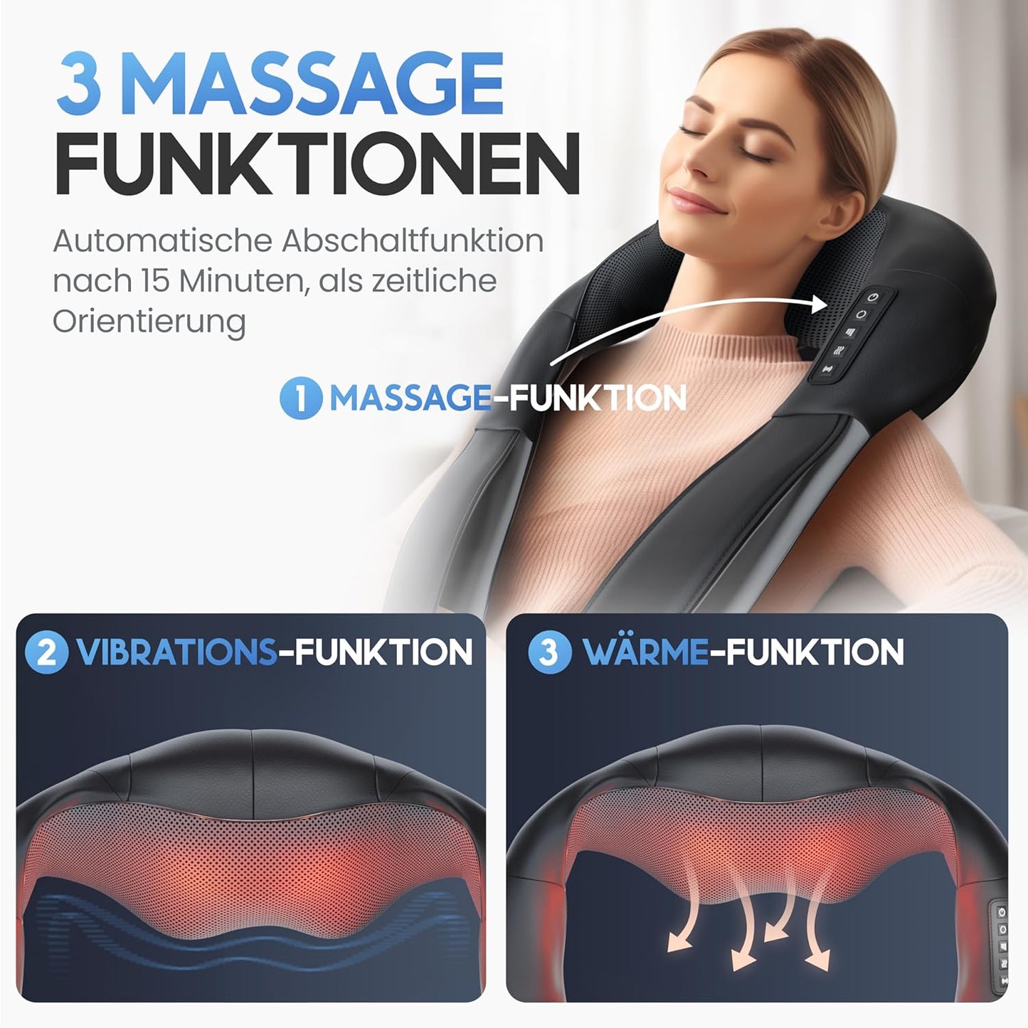 HELDENWERK Massageapparaat, schouder- en nekmassageapparaat met warmte, shiatsu massageapparaat met 4D-massage van diep weefsel, massage voor nek, rug, schouders, benen en voeten