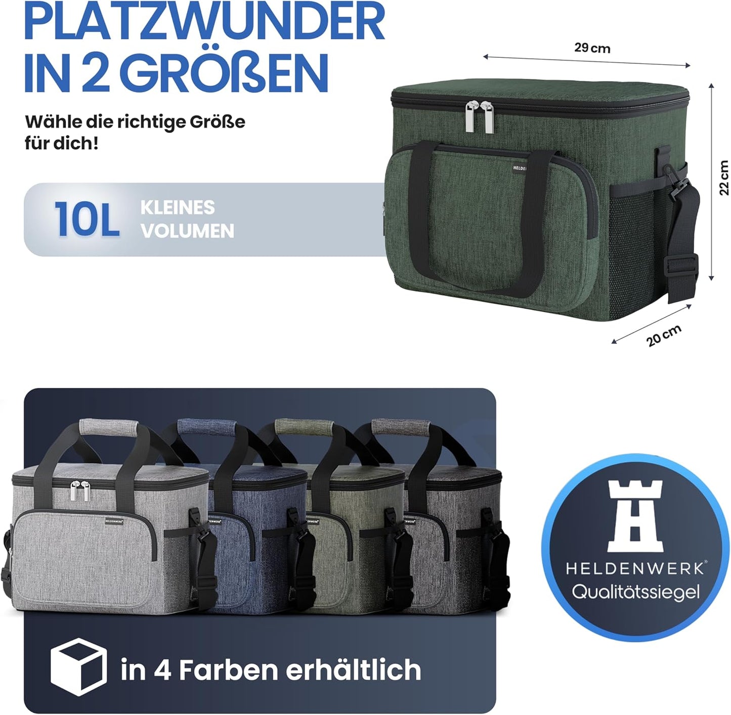 HELDENWERK Koeltas Klein & Opvouwbaar – 10 Liter Thermische Lunchtas – Waterdicht & Lekvrij – Geïsoleerde Picknick- en Koeltas – Met Flesopener – Olijfgroen