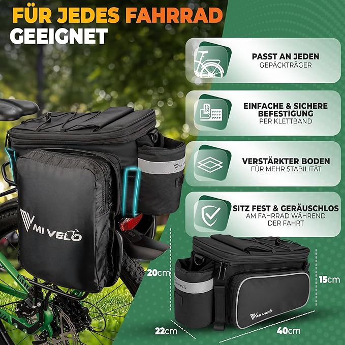 MIVELO Fietstas – Waterdicht & Reflecterend – 20 liter – Zwart Reflecterend