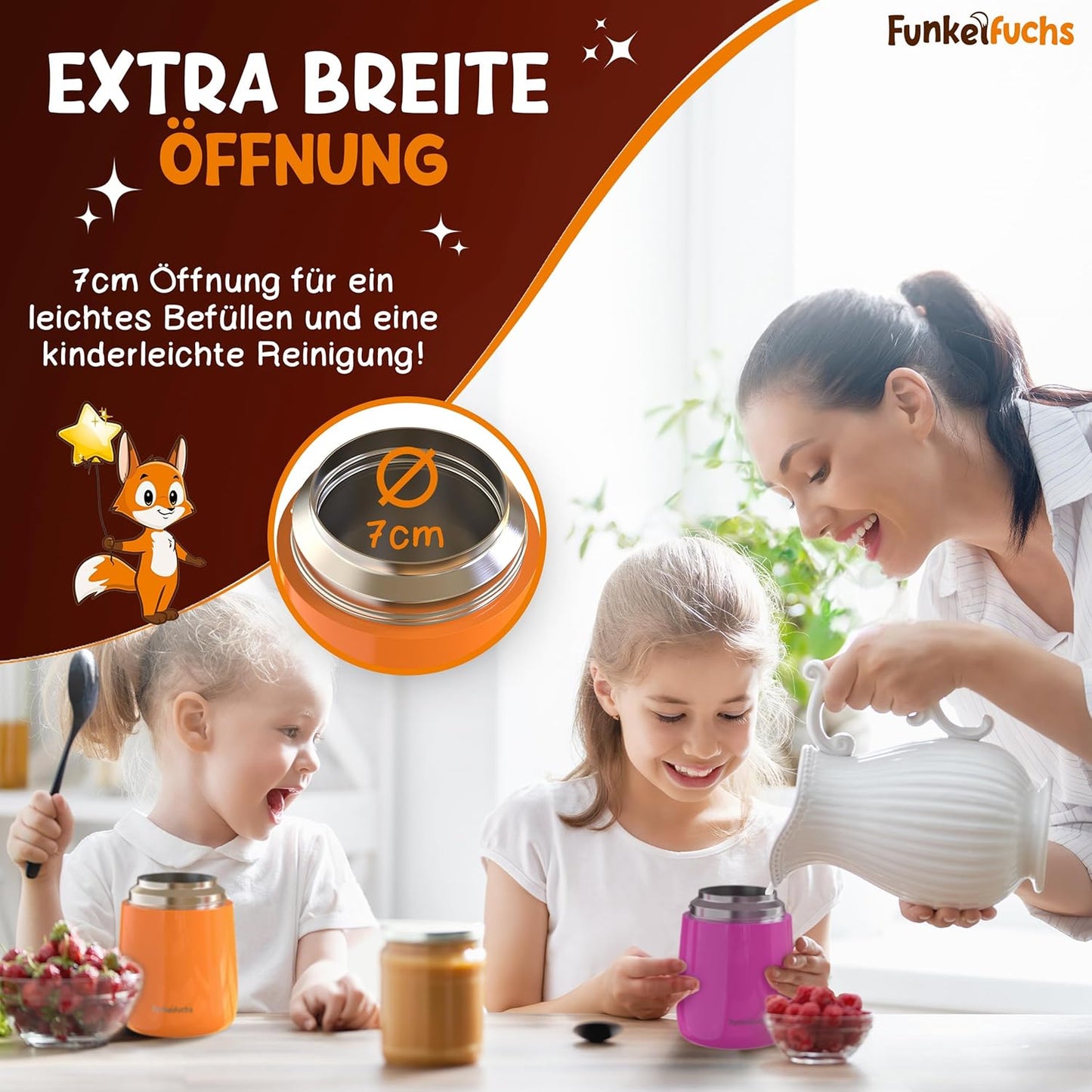 Funkelfuchs thermoskan voor Kinderen - 100% Lekvrij - 500ml - Oranje