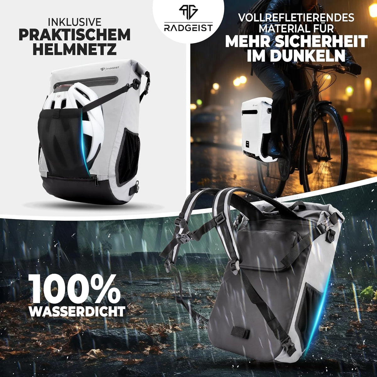 RADGEIST fietstas voor bagagedrager I fietstas & rugzak I tas voor fiets 100% waterdicht (reflecterend)